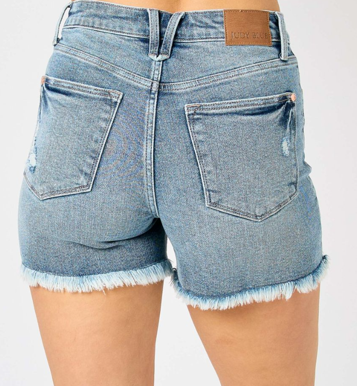 High Waist Button Fly Denim Shorts - Medium