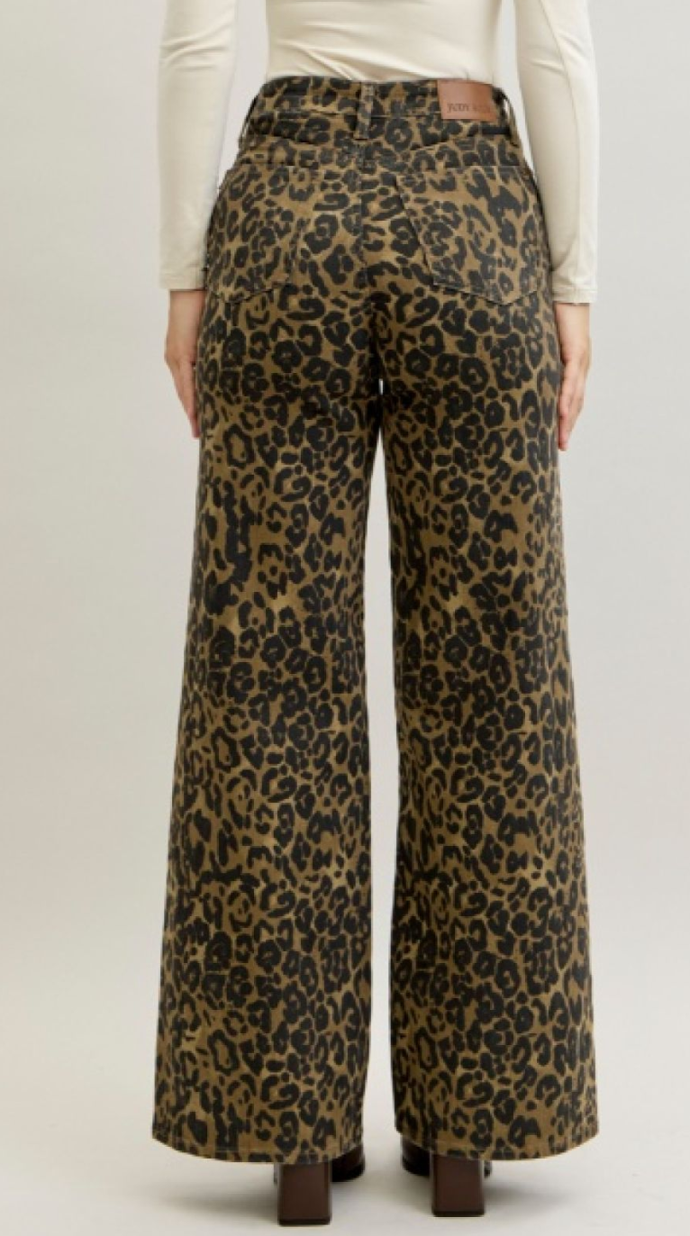 Leopard High Waist Retro Wide Leg Denim