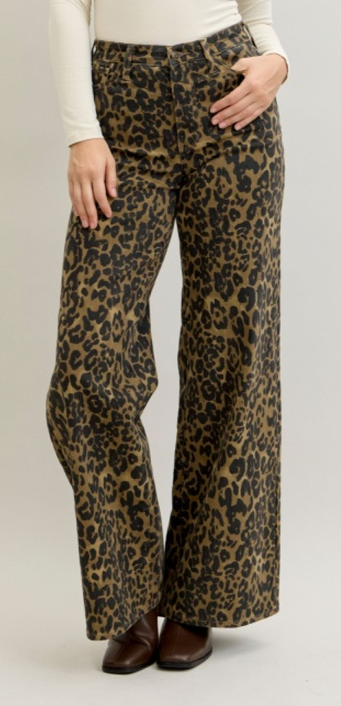 Leopard High Waist Retro Wide Leg Denim