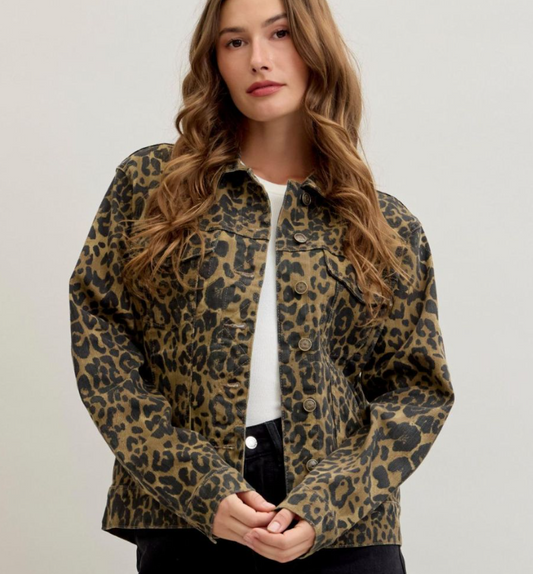Leopard Boyfriend Denim Jacket
