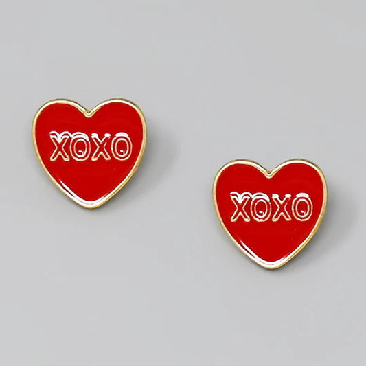 XOXO Heart Enamel Stud Earring - Red