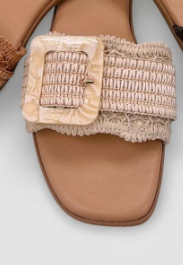 Raffia Acrylic Oversized Buckle Slide Sandal-Ivory