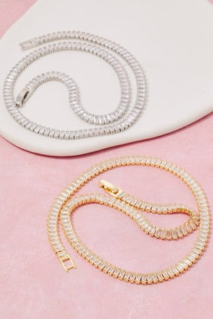 CZ Baguette Tennis Style Chain Necklace-Gold