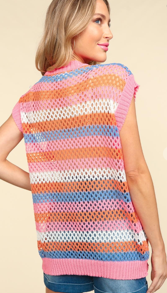 Striped Netted Crochet Top