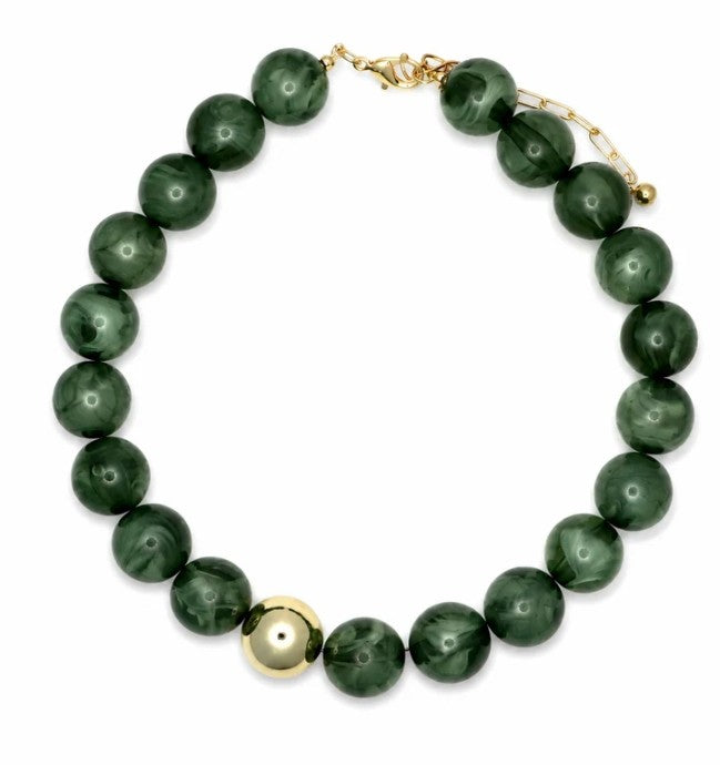 Round Resin Gold Ball Accent Beaded Necklace