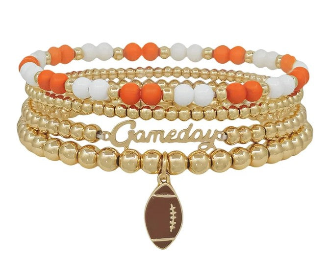 Gameday Football Charm Gold Ball Beaded Bracelet Set