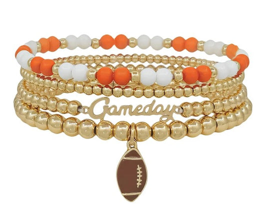 Gameday Football Charm Gold Ball Beaded Bracelet Set