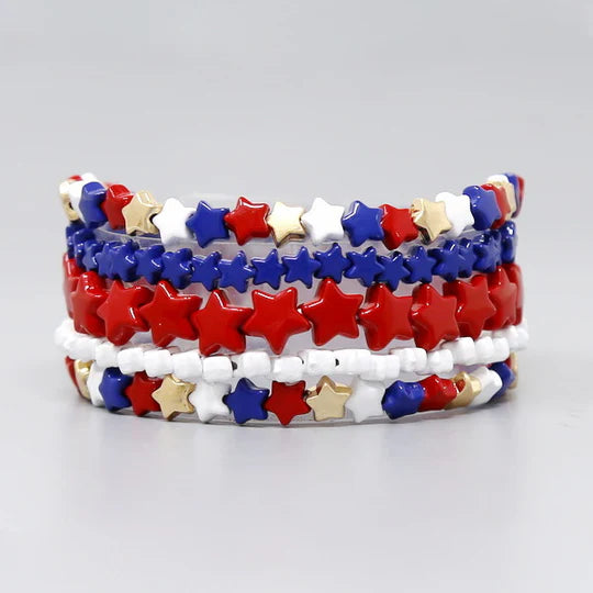 Mixed Star Beaded Bracelet Set - RWB