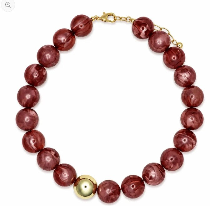 Round Resin Gold Ball Accent Beaded Necklace