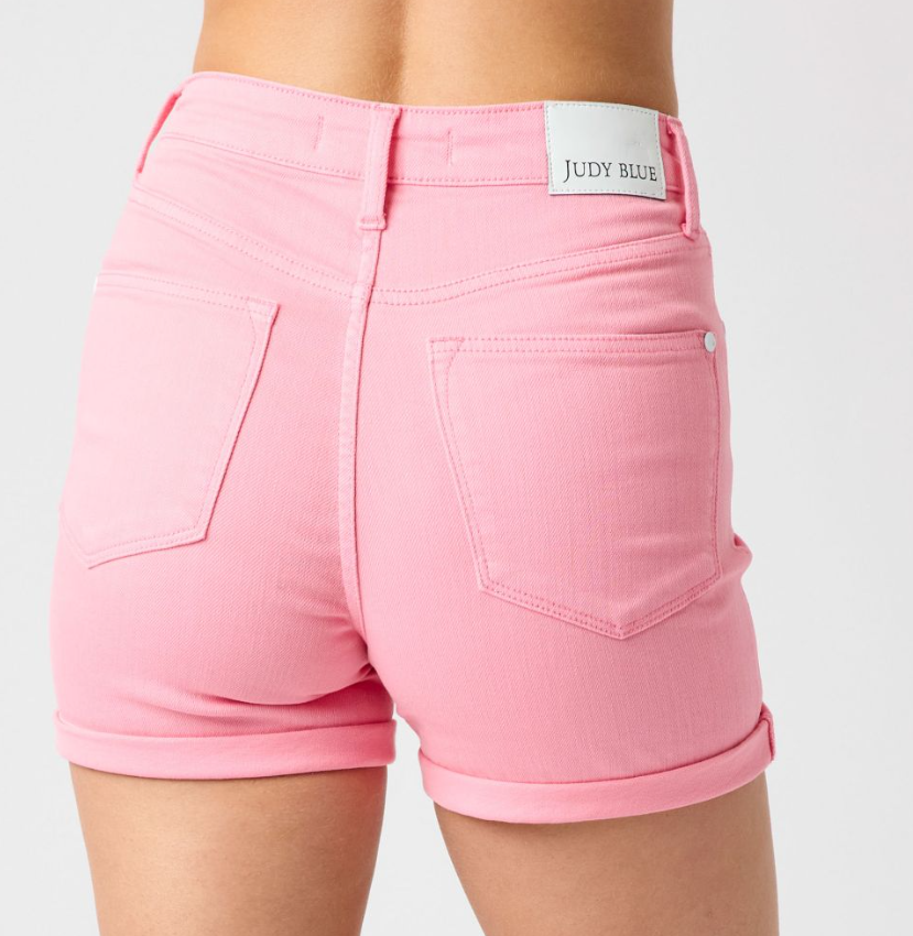 High Waist Tummy Control Garment Dyed Shorts - Pink