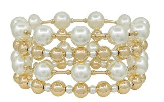 Pearl & Gold Bead Bracelet Set