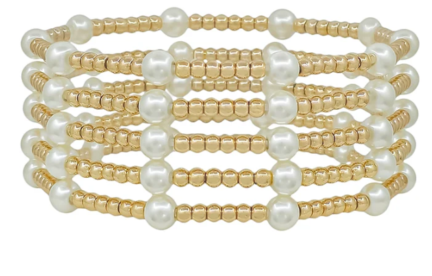 Pearl & Gold Ball Bead Bracelet Set