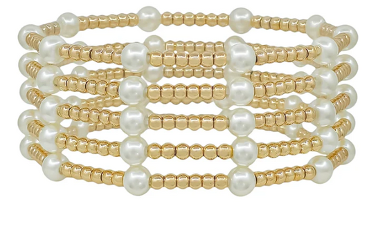 Pearl & Gold Ball Bead Bracelet Set