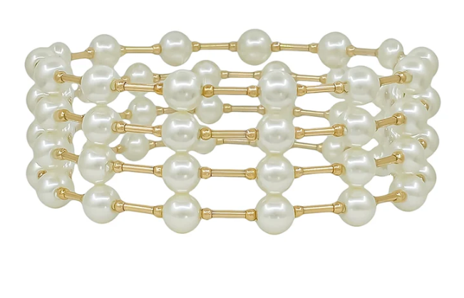 Pearl Spaced Gold Bar Bracelet Set