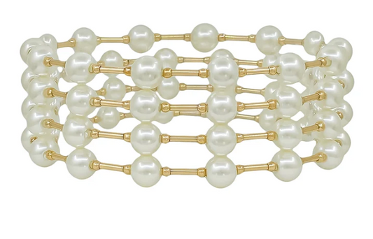 Pearl Spaced Gold Bar Bracelet Set