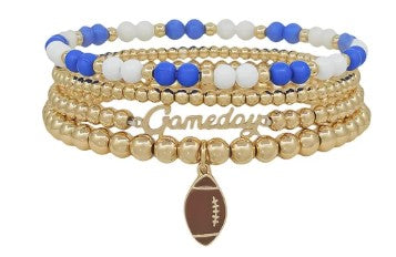 Gameday Football Charm Gold Ball Beaded Bracelet Set