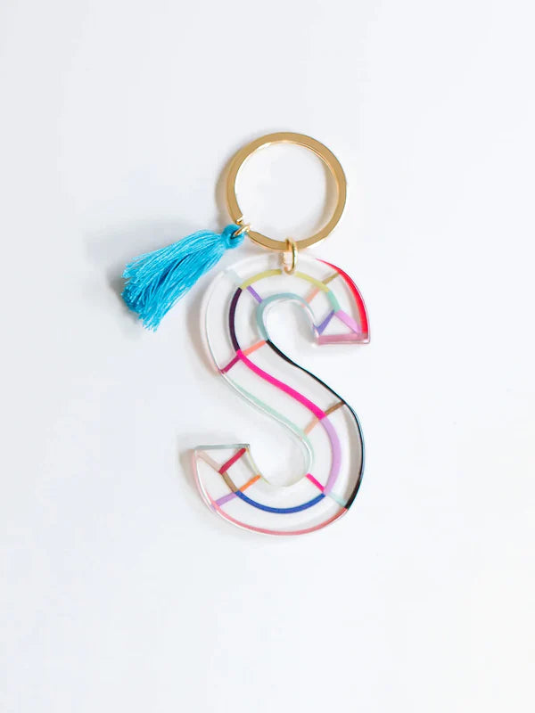 Colorful Stripe Initial Keychain