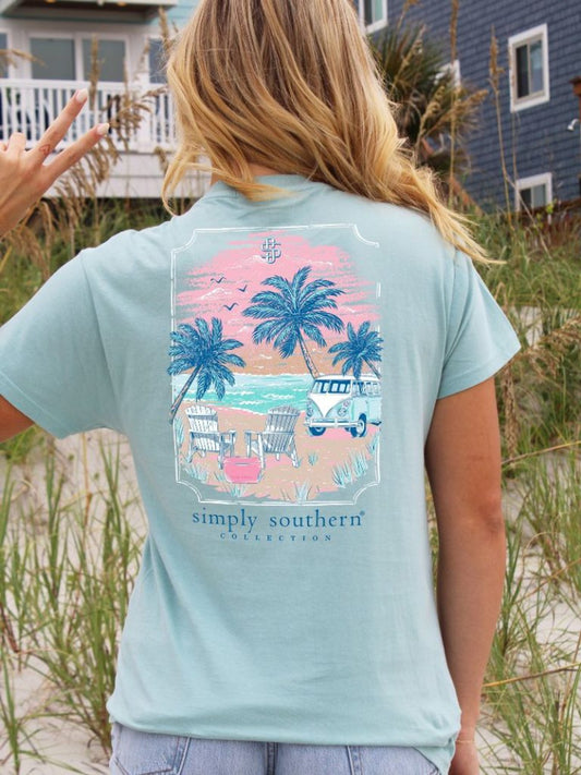 Simply Southern Beach Bus T-Shirt - Ice Blue