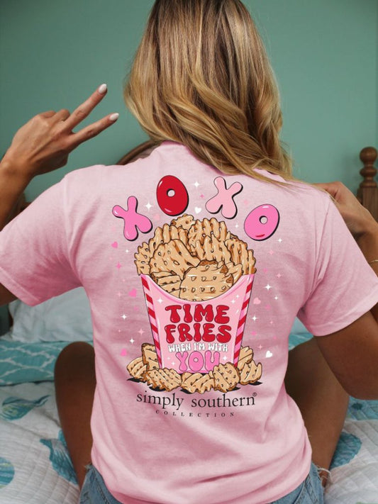 XO Fries T-Shirt By Simply Southern - LT Pink