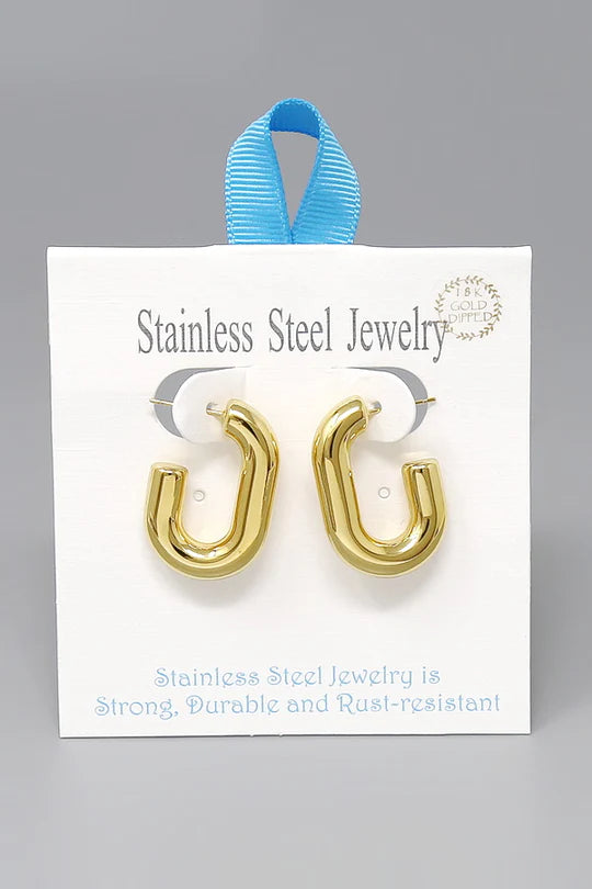 Chunky Stainless Steel Oval Hoop Earring