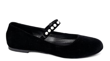 Velvet & Pearl Strap Tea Time Ballet Flat-Black