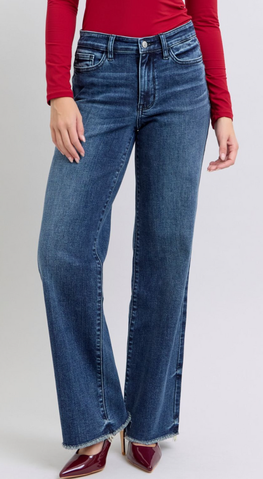 Mid Rise Wide Leg Tint Denim-Dark