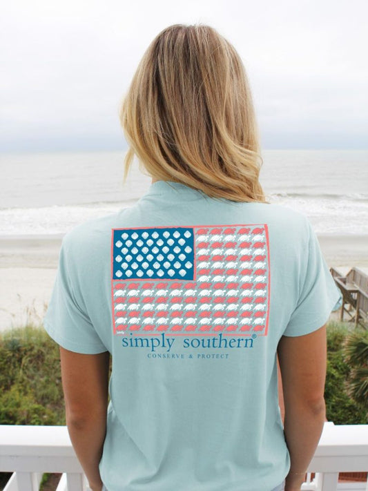 Simply Southern Beach Flag Youth T-Shirt - Ice Blue