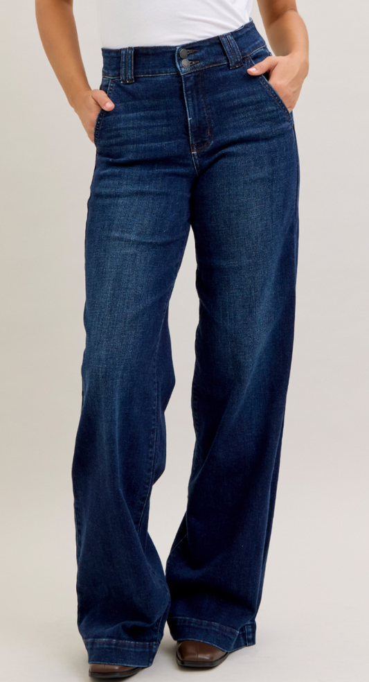 High Waist Trouser Wide Leg Dark Denim-Regular Inseam