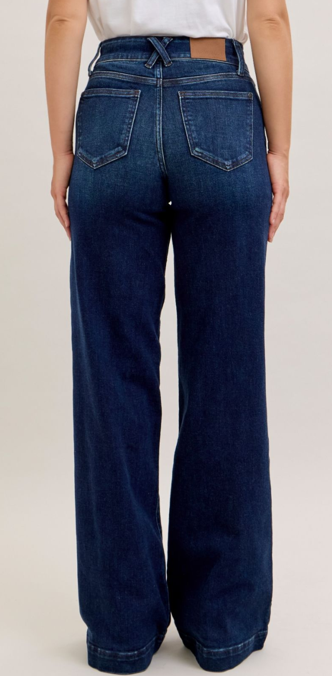 High Waist Trouser Wide Leg Dark Denim-Short Inseam