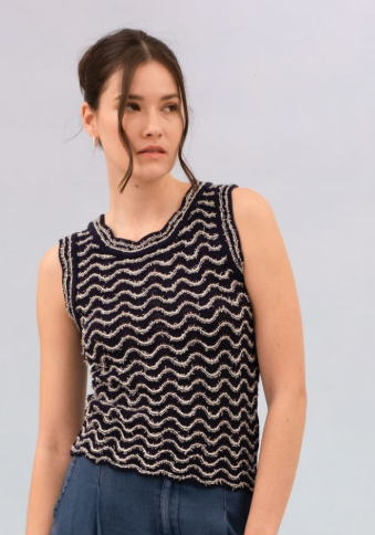 Wavy Stripes Sleeveless Sweater-Navy