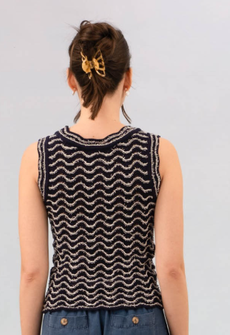 Wavy Stripes Sleeveless Sweater-Navy