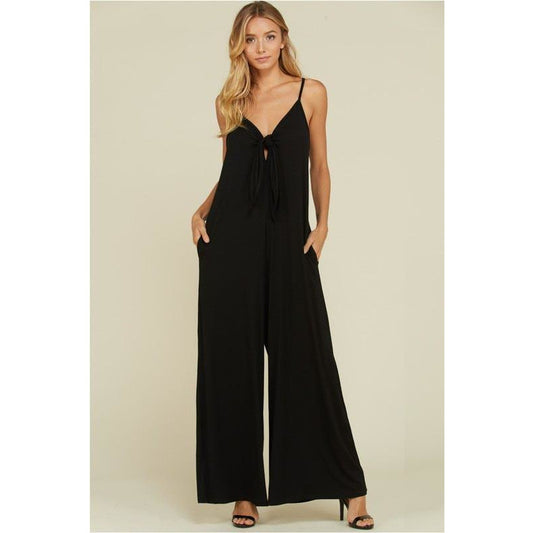 Solid Tie Front Jumpsuit