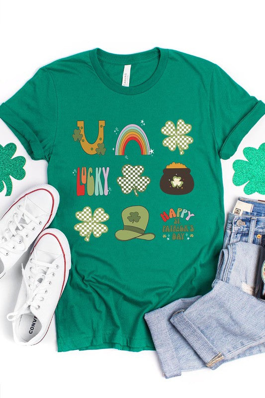 St.Patrick's Day Collage Graphic T-Shirt-Green
