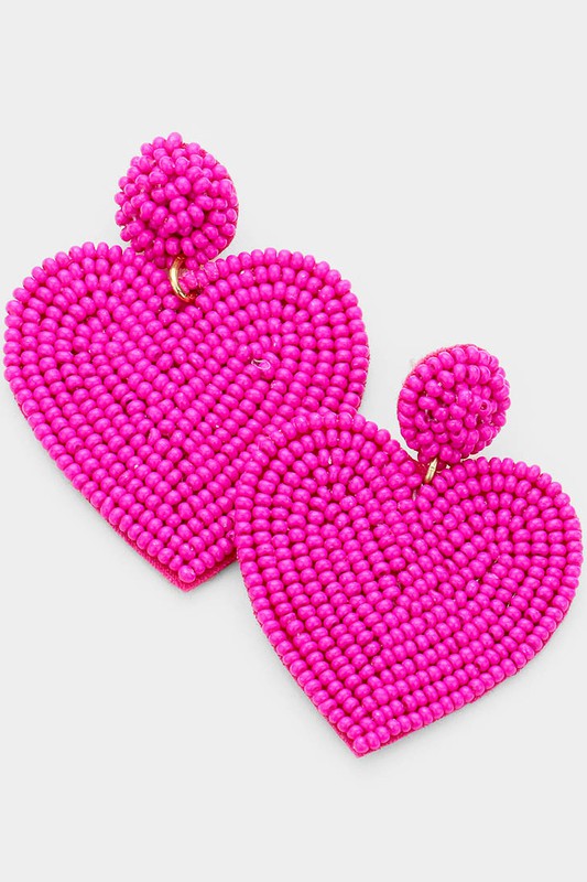 Post Seed Bead Heart Drop Earrings