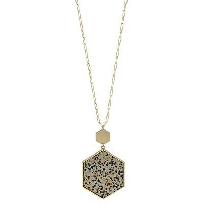 Hexagon Large Stone Pendant Necklace