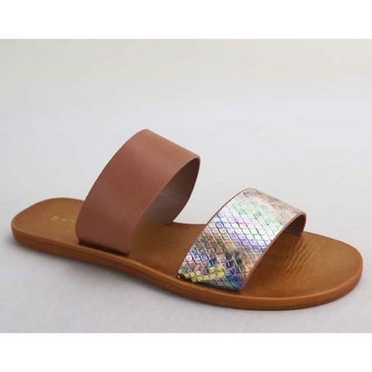 Double Strap Flat Slide Sandal-Pastel Snake