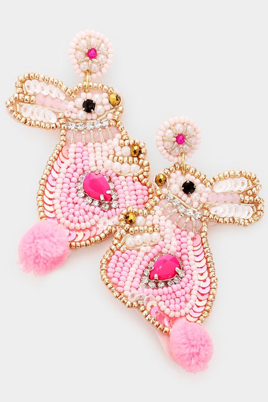 Cotton Tail Jeweled Bunny Earring-Pink