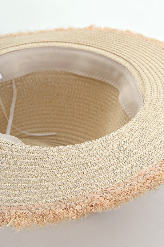 Aztec Band Straw Frayed Trim Hat-Yell/Org