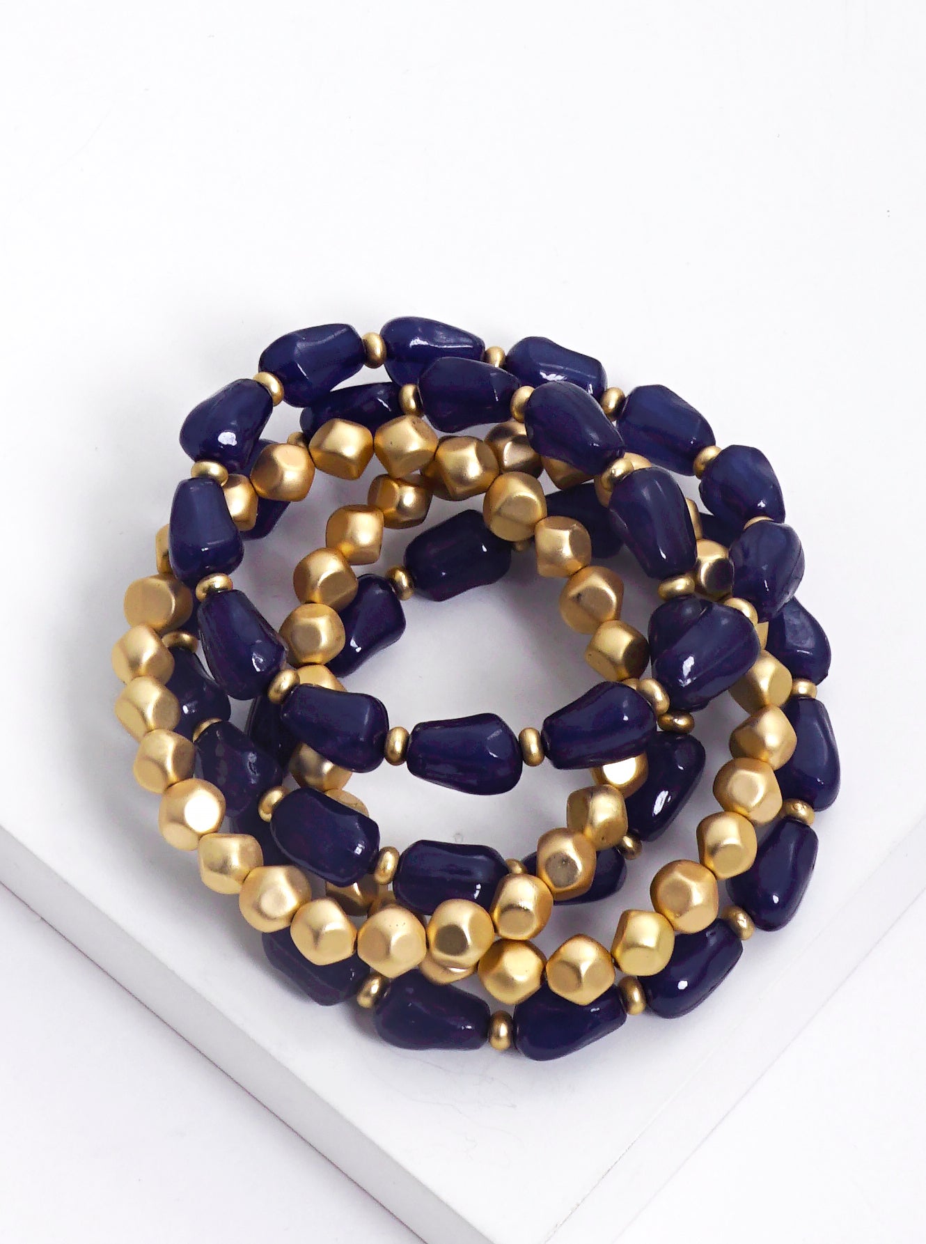 Oblong Stone & Gold Beaded Bracelet Set
