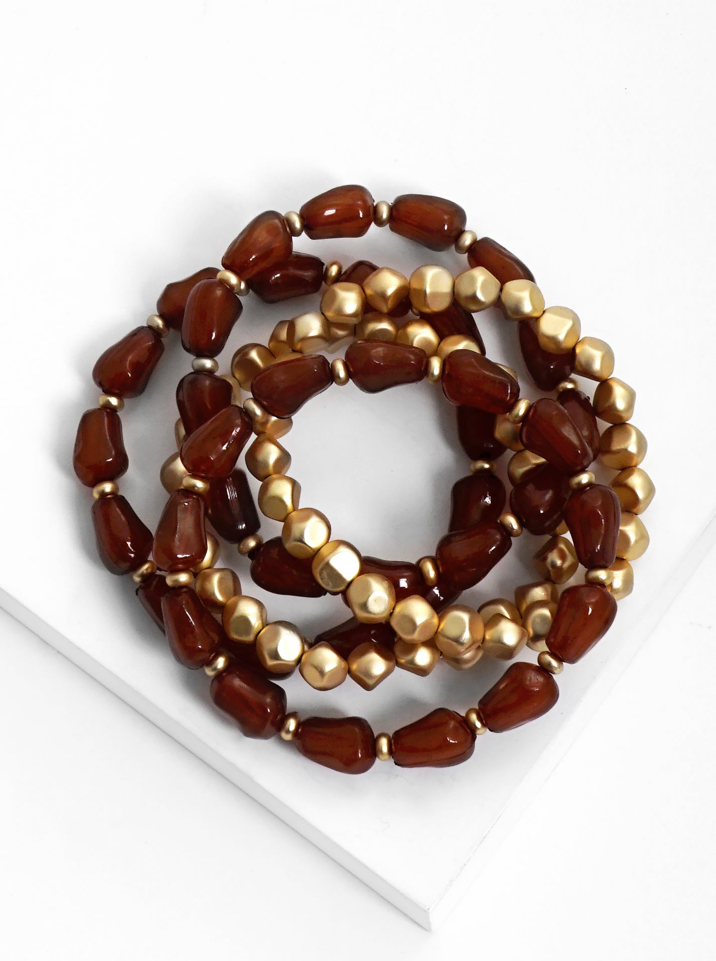 Oblong Stone & Gold Beaded Bracelet Set