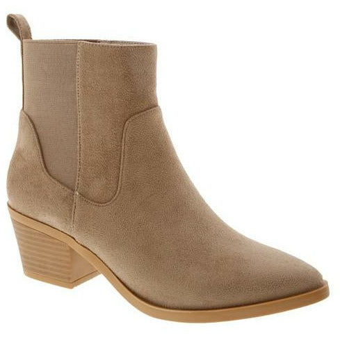 Stacked Heel Western Inspired Bootie-Taupe