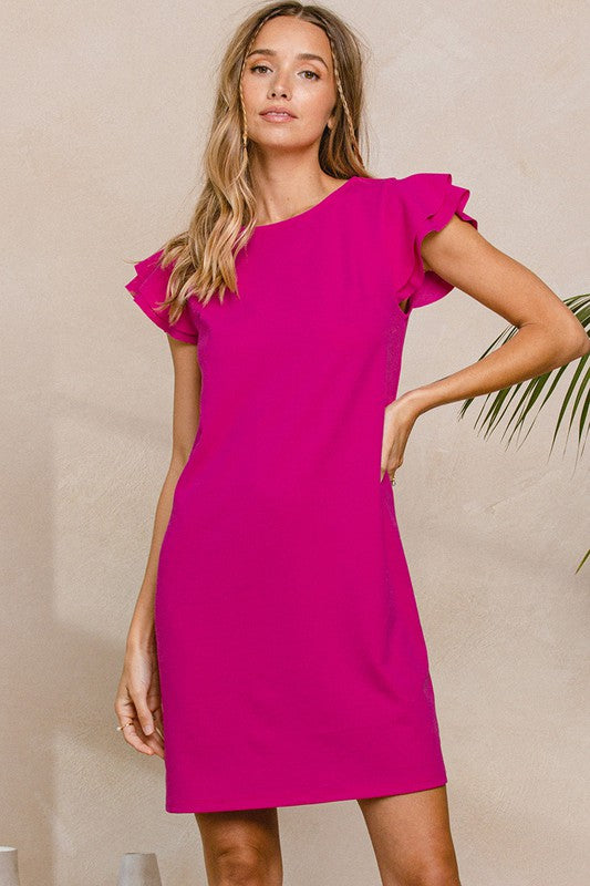 Solid Double Ruffle Sleeve Shift Dress Riley Reigh / Mod Market Solid Double Ruffle Sleeve Shift Dress Riley Reigh / Mod Market