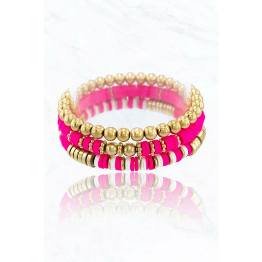 Gold & Heishi Beaded Bracelet Set-Pink