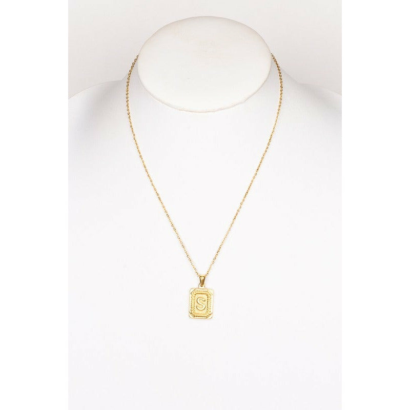 Rectangle Block Initial Necklace-Gold
