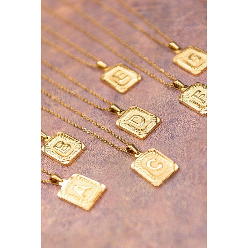 Rectangle Block Initial Necklace-Gold