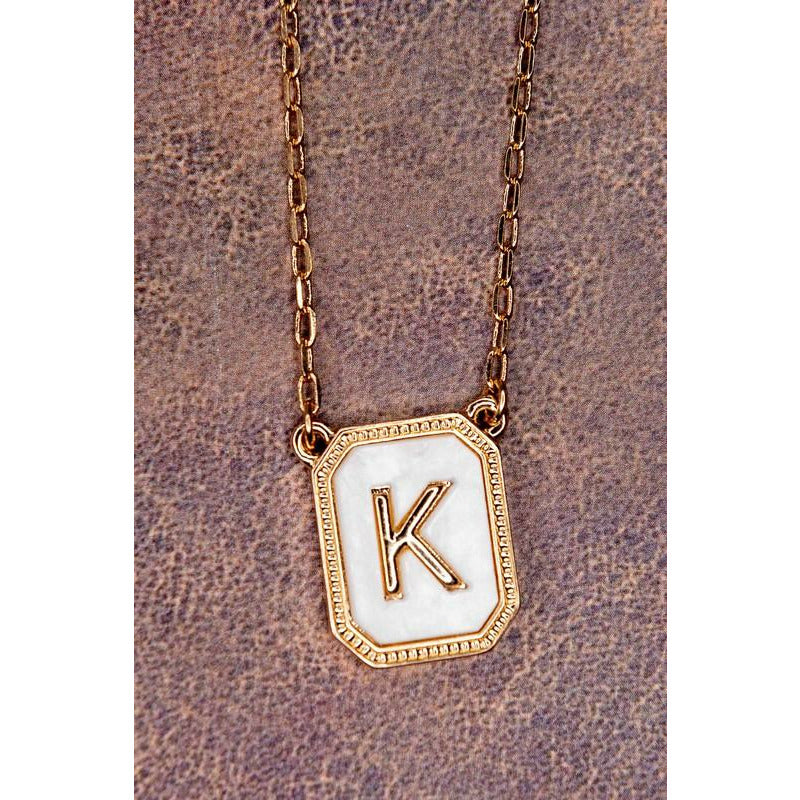 Pearlized Initial Tag Pendant Necklace