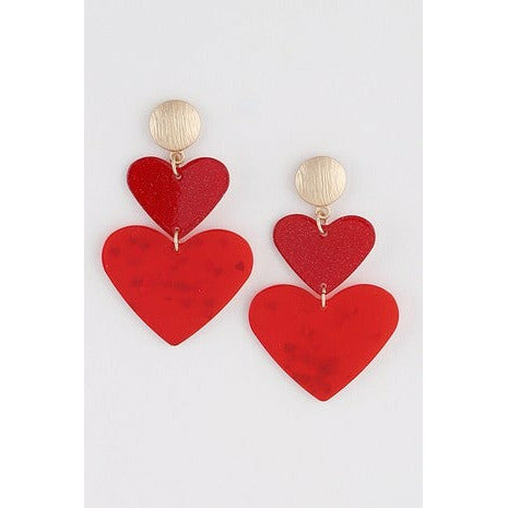 Acrylic Double Heart Drop Earring-Red