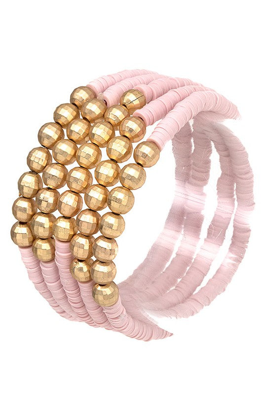 Rubber Disk & Gold Beaded Bracelet Set