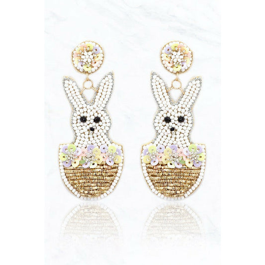 Beaded Bunny Basket Earring