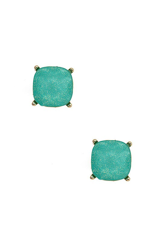 Square Faceted Glitter Stone Stud Earring